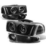 [LED Halo Rings] 2002-2007 GMC Sierra Denali Black Clear Projector Headlight