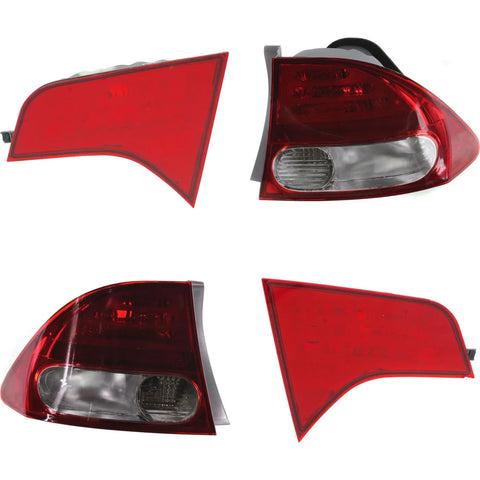 Halogen Tail Light Set For 2009-2011 Honda Civic Clear/Red w/ Inner/Outer 4Pcs