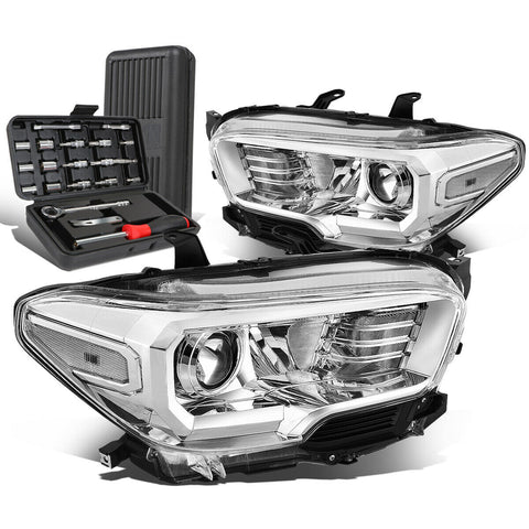 2016-2020 Toyota Tacoma Pair Chrome/Clear Signal Headlight Lamps+Tool Box