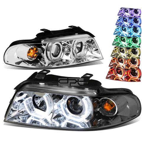 [RGB Color LED U-Halo] 1996-2001 Audi A4 & Quattro Chrome Projector Headlight