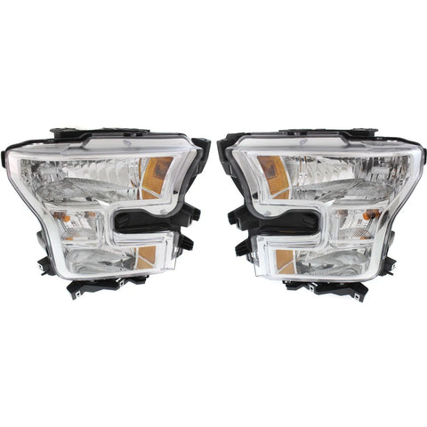 Headlight Set For 2015-2017 Ford F-150 Left and Right Halogen With Bulb 2Pc