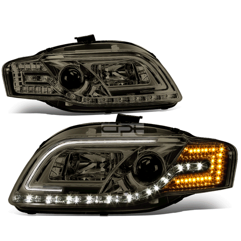 [LED DRL+Turn Signal] 2005-2008 Audi A4/S4 Smoked Housing Projector Headlight