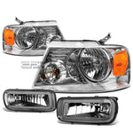 04-06 D F150 CHROME AMBER HEADLIGHT+TURN SIGNAL LAMP+SMOKED OE FOG LIGHT