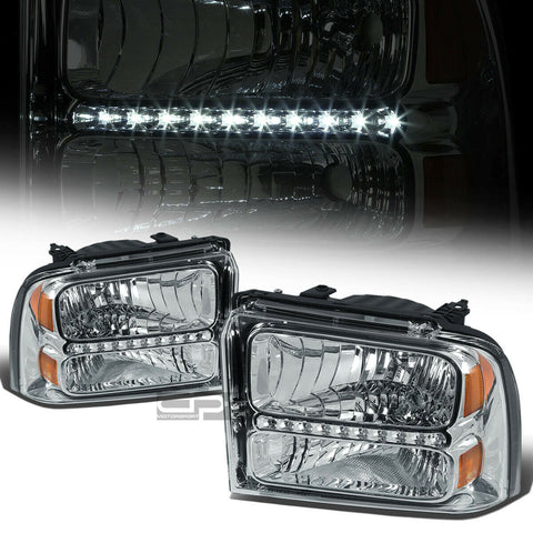 [LED DRL]  2005-2007 d Super Duty Chrome Housing Amber Side Headlight/Lamp