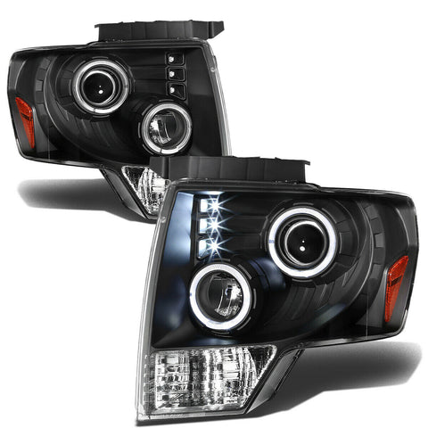 [LED Halo Rings] 2009-2014 d F150 Pickup Black Amber Projector Headlight