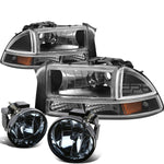 01-04 DAKOTA/DURANGO 4PC BLACK AMBER HEADLIGHT+SIGN