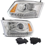 Headlight Set For 2016-2018 Ram 1500 Left and Right Chrome Housing HID 2Pc