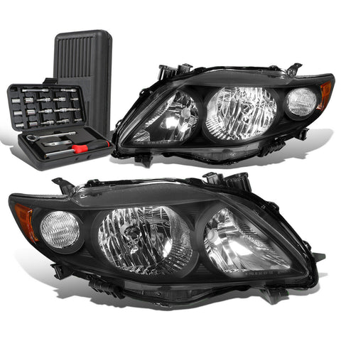 2009-2010 Toyota Corolla Pair Black/Amber Signal Headlight Lamps+Tool Box