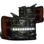 [LED DRL]  2007-2014 GMC Sierra Smoked Housing Amber Side Headlight/Lamp Set