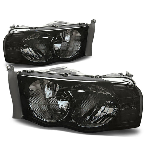 02-05 Dodge Ram 1500/2500/3500 Pair Smoked Housing Clear Corner Headlight