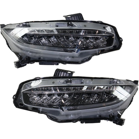 Headlight Set For 2016-2021 Honda Civic Driver & Passenger Side CAPA Clear Lens