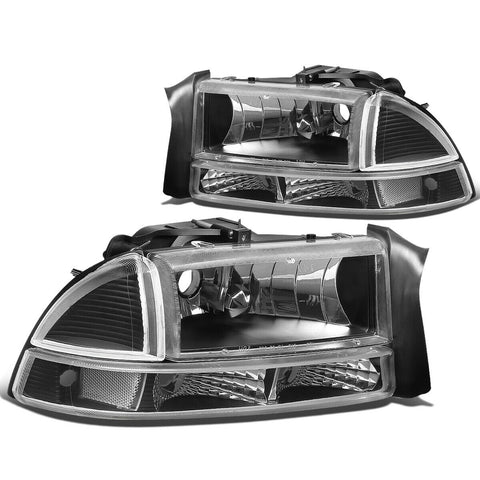 1997-2004 Dodge Durango Pair Black Housing Clear Corner Headlight/Lamp