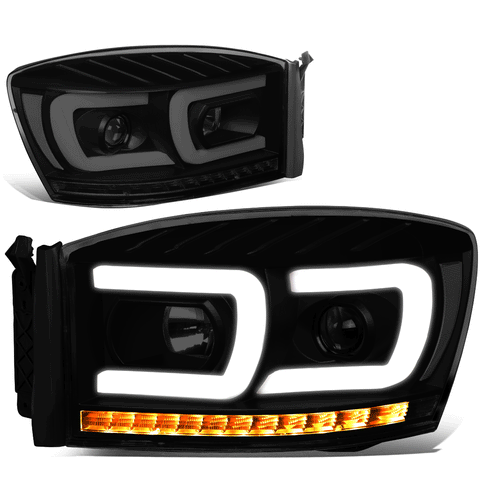 [Dual LED DRL+Sequential Signal] 06-09 Ram Truck Projector Headlight Lamps