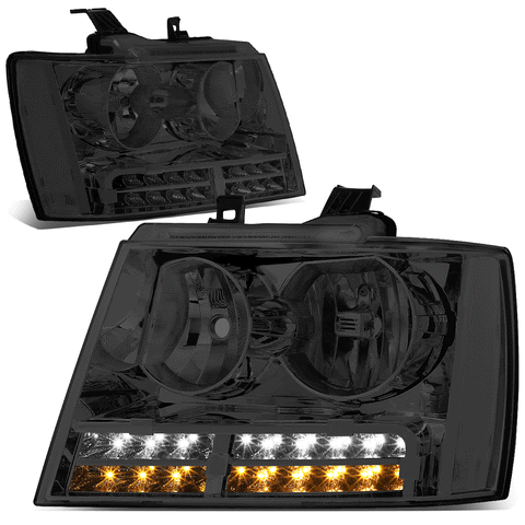 [LED DRL+Turn Signal] 07-14 Tahoe Suburban Pair Headlight Lamps Smoked/Clear