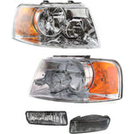 Headlight Kit For 2004-2006 Ford Expedition LH and RH Clear Lens Chrome Housing