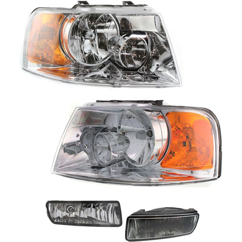 Headlight Kit For 2004-2006 Ford Expedition LH and RH Clear Lens Chrome Housing