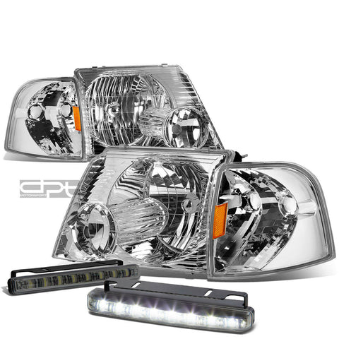 02-05 EXPLORER U152 CHROME/AMBER SIGNAL HEAD LIGHT LAMP+SMOKED LED FOG LIGHT