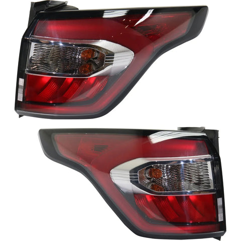 Tail Light Set For 2017-2019 Ford Escape LH RH Outer Red/Clear w/ Chrome Halogen