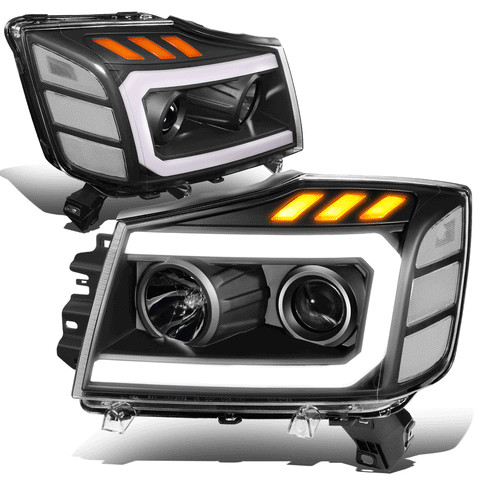 05-07 Armada/ -15 Titan LED DRL+Signal Projector Headlight Lamp Black Clear