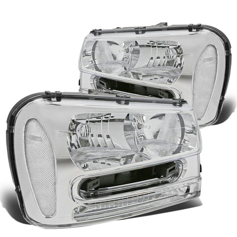 2002-2009 Chevy Trailblazer Chrome Housing Clear Corner Headlight/Lamp Set