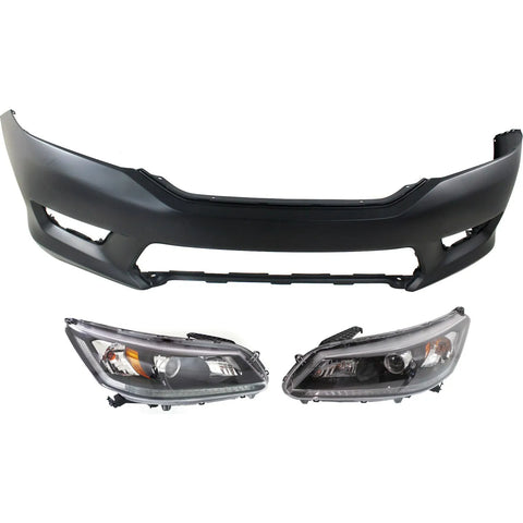 Bumper Cover Kit For 2013-2015 Accord Front 4-Door Sedan 3pc With Headlight CAPA