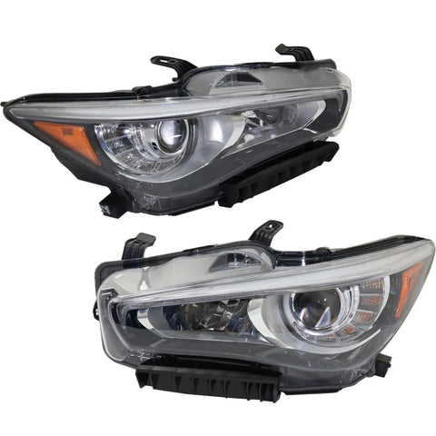 Headlight Set For 2014-2017 Infiniti Q50 Left and Right LED With Bulb CAPA 2Pc