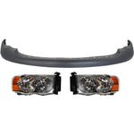 Bumper Cover Kit For 2002-2005 Dodge Ram 1500 Front 3pc Textured with Headlight