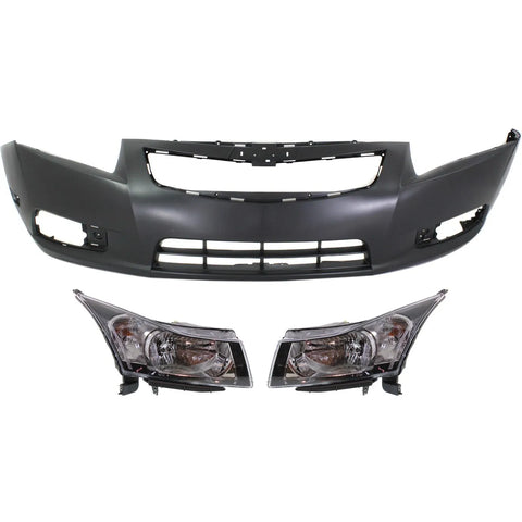 Bumper Cover Kit For 2011-2014 Chevrolet Cruze Front 3 Pieces