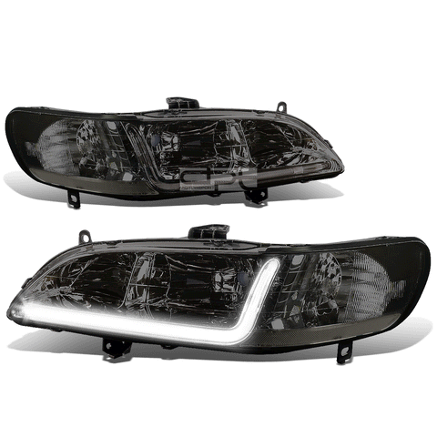 1998-2002 Honda Accord Pair Smoked Housing Clear Corner Headlight w/LED DRL