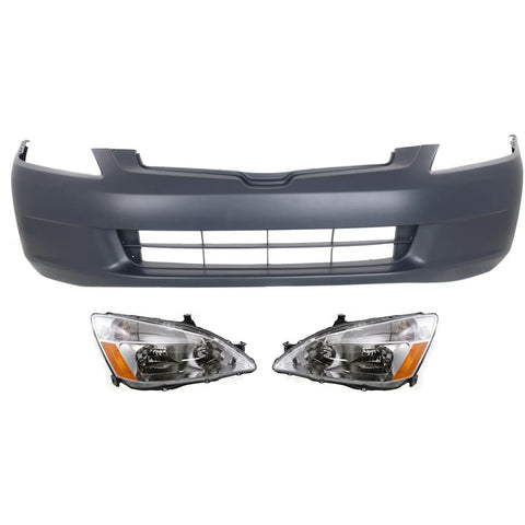 Bumper Cover Kit For 2003-2005 Honda Accord Sedan Front 3pc CAPA