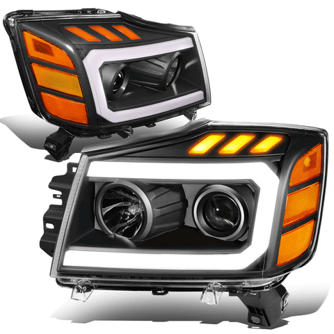 05-07 Armada/ -15 Titan LED DRL+Signal Projector Headlight Lamp Black Amber