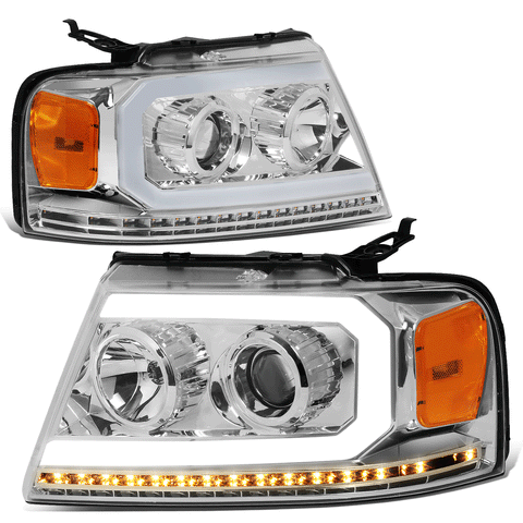 04-08 d F150 Chrome/ Amber LED DRL Sequential Signal Projector Headlights