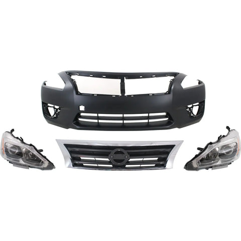 Bumper Cover Kit For 2013-2015 Nissan Altima With Grille and Headlights 4 Pcs