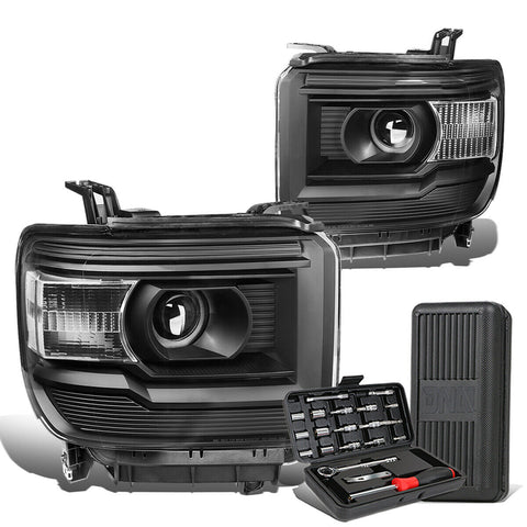 2014-2018 Sierra 1500 Pair Black/Clear Signal Projector Headlight+Tool Box