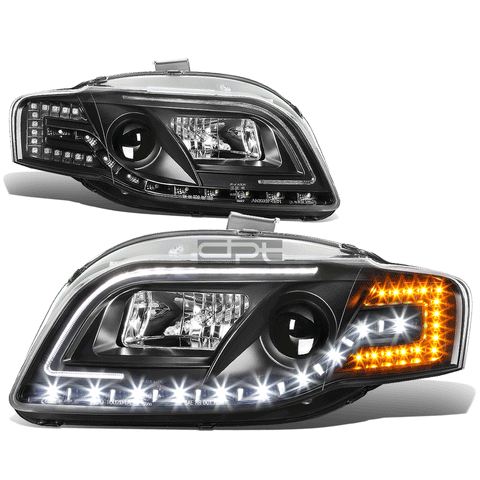 [LED DRL+Turn Signal] 2005-2008 Audi A4/S4 Black Housing Projector Headlight