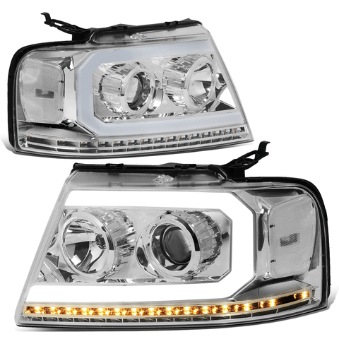 04-08 d F150 Chrome/ Clear LED DRL Sequential Signal Projector Headlights