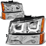 03-07 Chevy Silverado Chrome Amber J-Halo LED DRL Headlights w/ Bumper Lamps