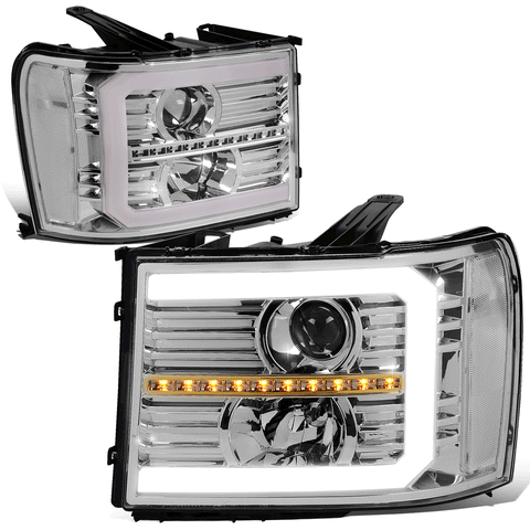 07-14 GMC Sierra LED DRL+Sequential Signal Projector Headlight Lamps Chrome