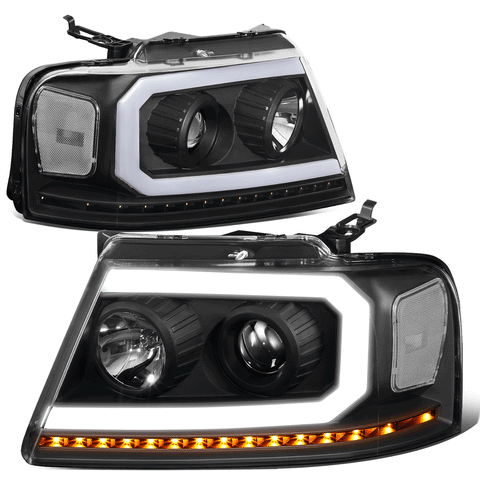 04-08 d F150 Black/ Clear LED DRL Sequential Signal Projector Headlights