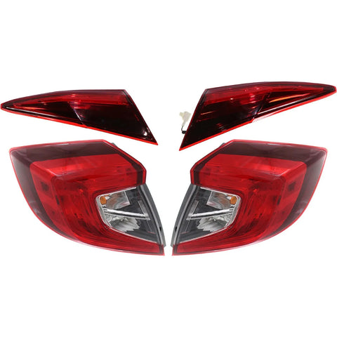 Tail Light Set For 2016-2021 Honda Civic LH RH Inner Outer Clear/Red CAPA