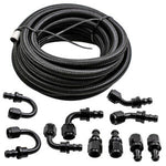 20FT AN6 -6AN Nylon Braided OIL FUEL Line+Fittings Hose End Adaptor KIT Black