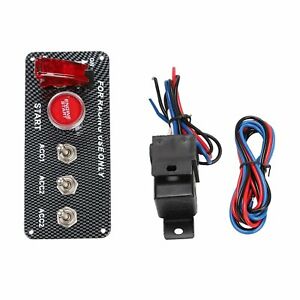 12V Carbon Ignition Switch Panel Engine Start Push Button LED Toggle Racing Auto