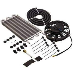 6 Row Oil Cooler & 7" Cooling Fan Kit 10 Blades Radiator Transmission Universal