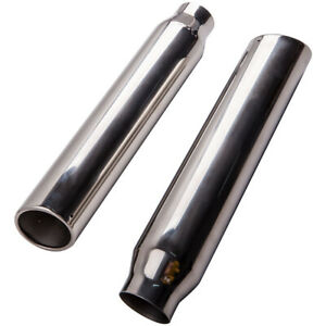 Pair Weld On Stainless Steel Exhaust Tip 2.5"Inlet - 3.5"Outlet -12"Long Silver