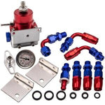 Universal Aluminum Adjustable Fuel Pressure Regulator kit W/ Gauge Red & Blue