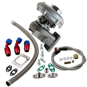 T04E T3/T4 A/R.63 57 Trim 400+HP Universal Turbo Charger+Oil Feed+Drain Line Kit